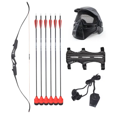 60" CS Archery Tag Recurve Bow and Arrow Set with Mask & Foam Arrows Left Right Hand Recurve Bow for Beginners CS Game Shooting