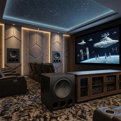 Home Theater Customization: Acoustic Soundproof Materials/Starry Ceiling/Speakers/Amplifiers/Subwoofers/Sofa Design Scheme