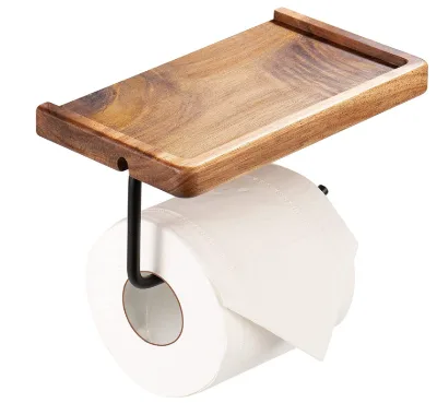 Best Selling New Design Brown Wall Mount Toilet Paper Holder Wood Toilet Paper Roll Holder
