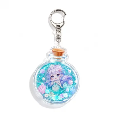 Wholesale Celebrity Holographic Animation Charm Customized Epoxy Holographic Flash Quicksand Liquid Keychains