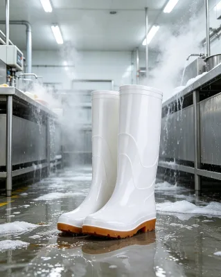 White Yellow Color Soft Non-slip Waterproof Corrosion Resistance Knee-High PVC Work Gumboots Rain Boots Food Industry