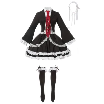 Halloween Girls Role Play Lolita Dress Celeste Ludenberg Cosplay Outfit with Headband Halloween Party Prom Fancy Costume Set
