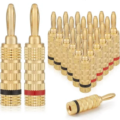 Gold Plated Brass 4mm Banana Plug, Solderless Screw Type Speaker Connector for Amplifier Home Theater Audio