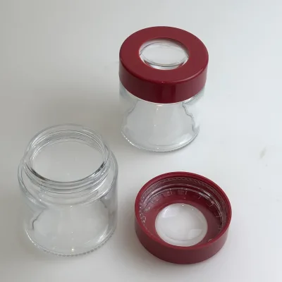 Custom Logo 3oz 4oz Wide Mouth Magnifying Glass Jar with Viewing Lid Airtight Storage Container for Herb Flower Buds Display