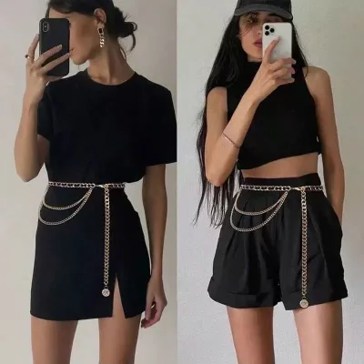 Women's Thin Style Waist Chain Sexy Belt Dress Embellishment Woven Waistband Lobster Clasp Copper Buckle New European