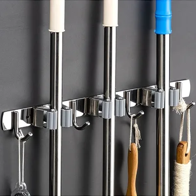 Broom and Mop Organizer Wall Hanging Stainless Steel Broom Hanger Heavy Duty Mop Holder