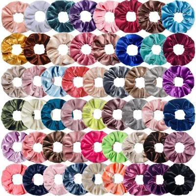 52 Colors Velvet Scrunchies Set Soft Hair Ties Solid Color Velvet Hair Scrunchies Elastic Hair Bands for Girls Women