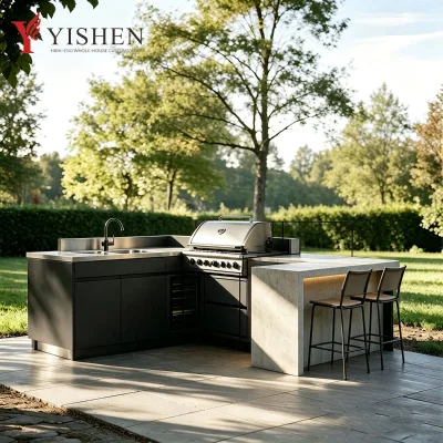 304 Stainless Steel Outdoor Kitchen Cabinet BBQ Grill Integral Furniture Set Modular Armoire De Cuisine Hinge Drawer Basket