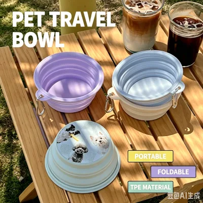 Macaron Color Collapsible Silicone Pet Feeding Bowl Lightweight Portable Water Dish