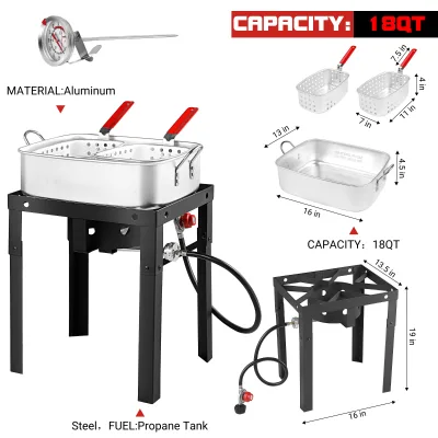 Portable Propane Gas Fish Fryer Outdoor Deep Fryer with Removable Rack and Stand for Catering Events and Food Truck Equipment