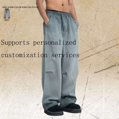 100% Cotton Drawstring Customized logo Wide-leg Bootcut Causal Vintage Wash Regular Streetwear Loose Fit Men's Sweatpants