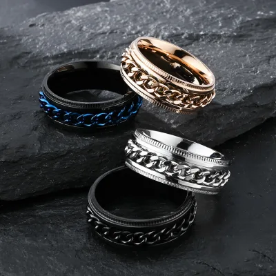 Stainless Steel Spinner Chain Ring Toothed Edge Hip Hop Punk Statement Ring for Men Women Trendy Rotatable Fidget Jewelry Gift