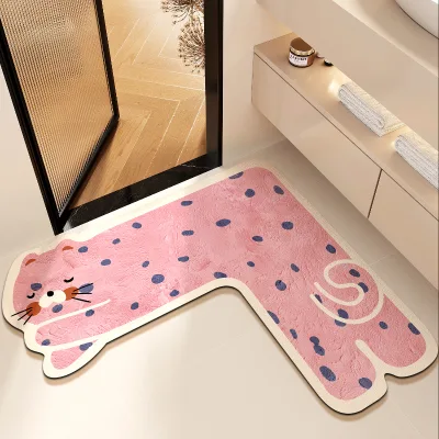 Diatom Mud Waterproof L-shaped Cartoon Wind Absorbent Non-slip Home Entrance Mat Dirt-resistant Wear-resistant