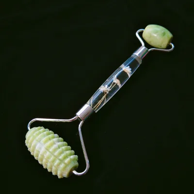 HY Premium High Quality Xiuyan Jade Stone Facial Massage Tool Flower Handle Scraping Massage Spiky Roller
