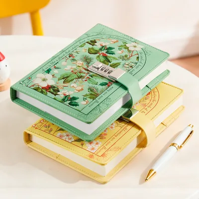 Password-Locked PU Notebook Gift Box-Thanksgiving Birthday Gift for Girls Organizer/Planner Assorted Vintage-Floral Patterns