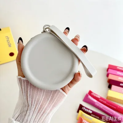 Round Mini Silicone Waterproof Zipper Closure Candy Pattern Storage Pouch Portable Earphone Coin Purse with Small Wrist Strap