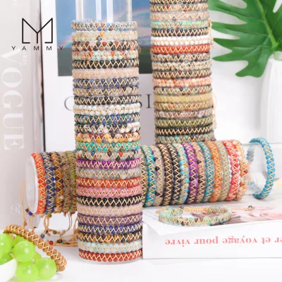 High Quality 4mm Natural Stone Quartz Agate Gemstone Double Layer Braided Custom Logo Beaded Macrame Bracelet