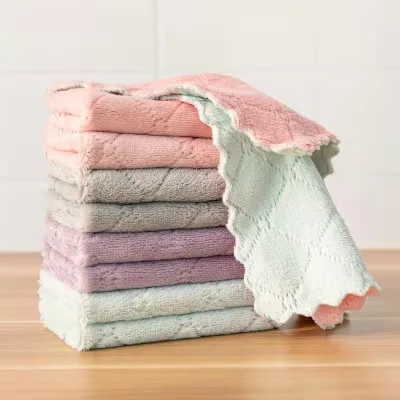 Flash Sale Double-Sided Coral Fleece Cloth Glass Wiping Streak-Free Thickened Fishscale Oil-Proof Decontamination Quick-Dry