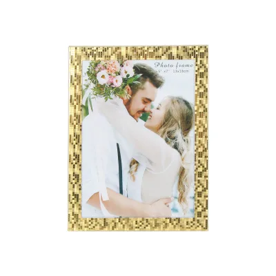5x7" Golden Glitter Mosaic Design Wedding Picture Frames for Tabletop Display and Wall Decoration