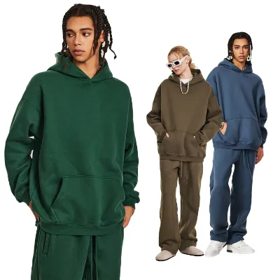 New Knitted Solid Fleece High Street Stacked Sweatpants and Hoodie Sweatsuits Unisex Sets