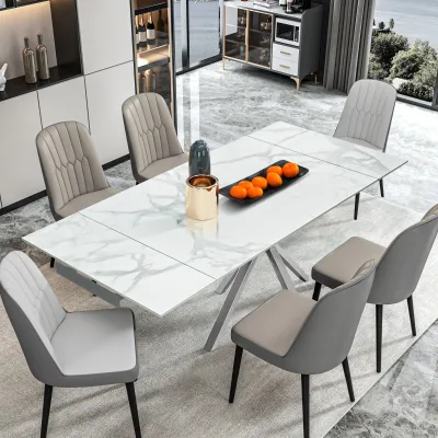 KirKasa Luxury Modern for White Granite Top Metal Base Durable Dining Room Furniture Table Set 6-8 Seater Guangdong Sintered