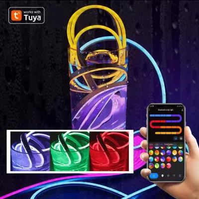 24V IP65 Waterproof RGB LED Neon Strip with Tuya App Control, Music Sync & Voice Command for Gaming Room, Bar & Home Decor