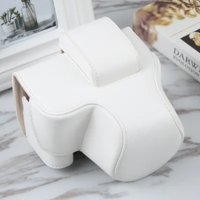 For Canon EOS R10 Camera Full Body Magnetic Leather Camera Case Bag with Strap(White)