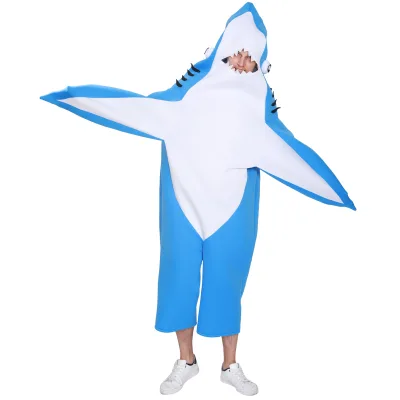 Adult Unisex Blue Shark One Piece Cosplay Costumes Polyester Animal Jumpsuit Halloween Party Costume