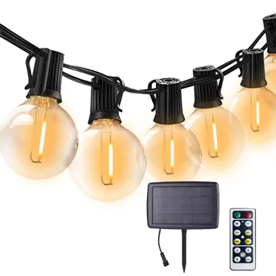 50/25FT Solar String Lights Dimmable Remote Controller G40 Ball LED Bulb Outdoor IP44 Waterproof Led Lights for Garden Decor
