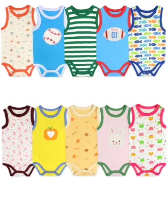 Hot Selling Newborn Sleeveless Rompers for Baby Boys 0-12 Months Pure Cotton Soft Breathable Cute Animal Print Top Baby