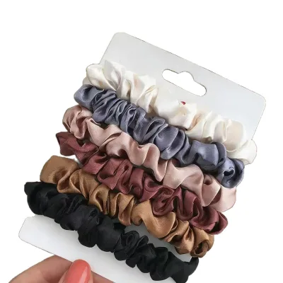 6pcs/set Elegant French Satin Scrunchie Set - Versatile Basic Hair Ties for Women Girls