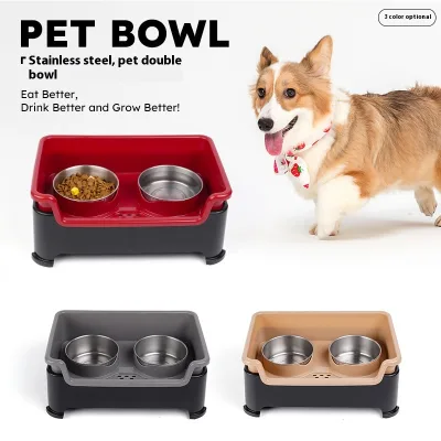 Wholesale Eco-Friendly Dual-Use Pet Bowl for Cats Dogs Stainless Steel Elevated Design Anti-Knock Lifting Feature Solid Pattern