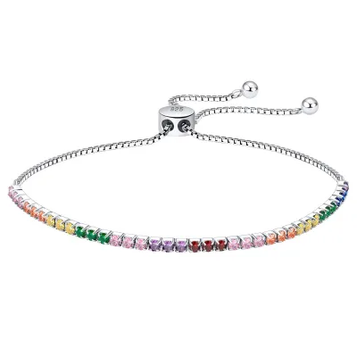 Gfashion Factory Wholesale S925 Sterling Silver Bracelets Colorful Mixed Color Tennis Chain Adjustable Bracelet