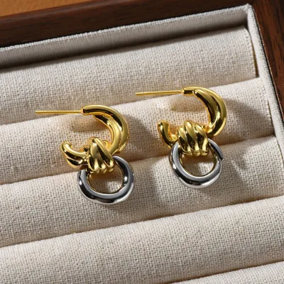 Women's Trendy Stainless Steel Knot Twist Hoop Earrings Gold Plated Circle Huggie Statement Jewelry