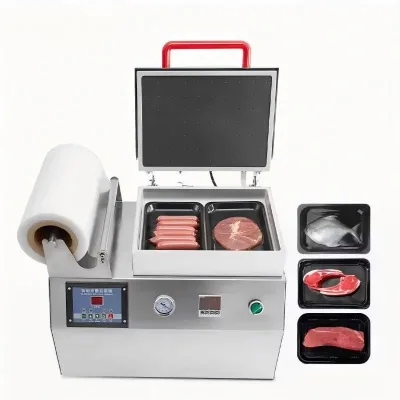 Packaging Machine Wholesale Price Small Size Food Meat Map Tray Sealer Vacuum Film Skin Thermoforming Packaging Machine