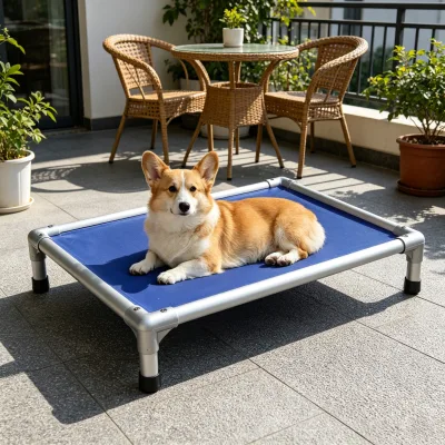 Solid Pattern Basics Metal Dog Sofa Elevated Cooling Removable & Washable PVC Pet Bed with Polyester Fiber Fill
