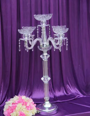Acrylic 5-arms Candelabras with Crystal Pendants
