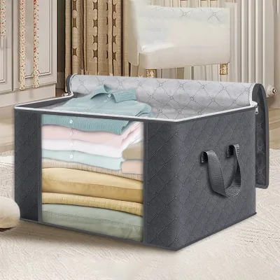 Multi-Purpose Storage Set | Foldable Non-Woven Fabric Clothes Organizer Bags Clear Window Sturdy Handle | Wardrobe Dorm Bedding