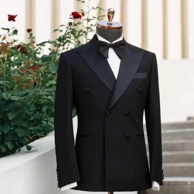 Men's Wedding Dress Suit with Satin on Lapel Evening Banquet Tuxedo Men's Suit with Customizable Name Date Embroidery
