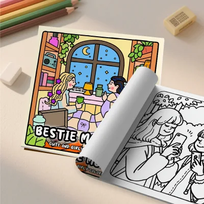 Best Friend Moments Series Perfect Binding Coated Paper Coloring Book and Simple Design