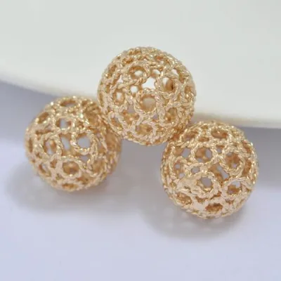Fashion Jewlery Beads Hollow Wholesale 24K Gold Beads Brass Round 24K Gold Hollow 12mm Hole: 1-2mm 20PCs/Bag 455019