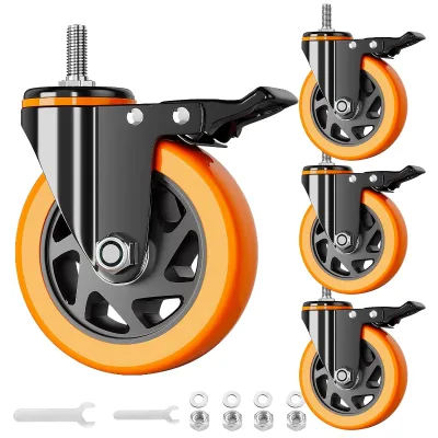 Orange PVC Anti-wear 2.5 3 4 5 Inch Swivel with Brake Screw Stem for Tools Carts Trolleys OEM Rueda Industrial Caster Wheels