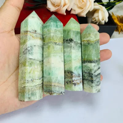 Wholesale Natural Stone Banded Green Calcite Wand Caribbean Calcite Crystal Towers for Gift Decor