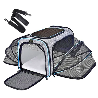 Large Capacity Cat Backpack Portable Hand-Held Pet Bag Zipper Closure Fashionable Nylon Material Expandable Two Small Pet Bag