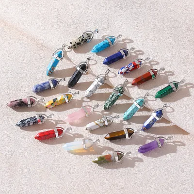 Women's Fashion Hexagonal Natural Opal Crystal Pendant with Bullet Point Damage Resistant Necklace Crystal Pendants & Charms