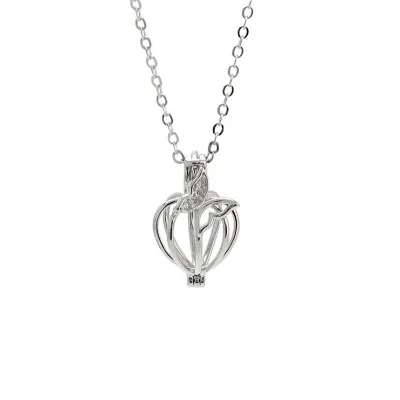 Gemstones Teardrop Sterling Silver Pearl Cage Water Drop 925 Heart Pearl Cages Pendant