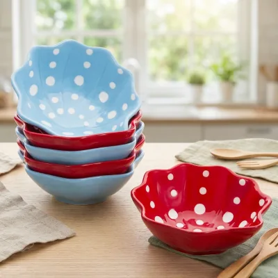 Spot Design Printing Durable Kitchen Used Round White Striped Ceramic Pudding Dish Stoneware Baking Ramekin Bowl