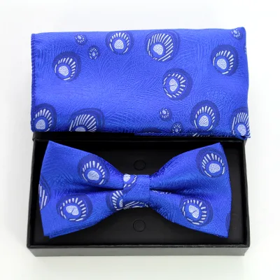 12*6.5cm Feather Pattern Bowtie Set with Handkerchief Skinny Design Bow Tie Pocket Square Set for Men Male Wedding Formal Party