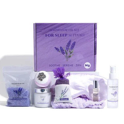 Private Label Magnesium Sleep Body Care Set | Lavender Magnesium Oil Spray Bath Salt & Cream Kit for Relaxation & Night Care
