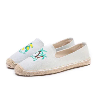 2024 Custom Logo Female Flat Canvas Espadrilles Comfortable Outdoor White Shoes Embroidered Design Summer Casual Factory Box